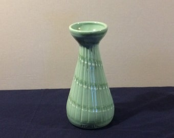 Turquoise Ceramic Vase, with Green and White Swirl