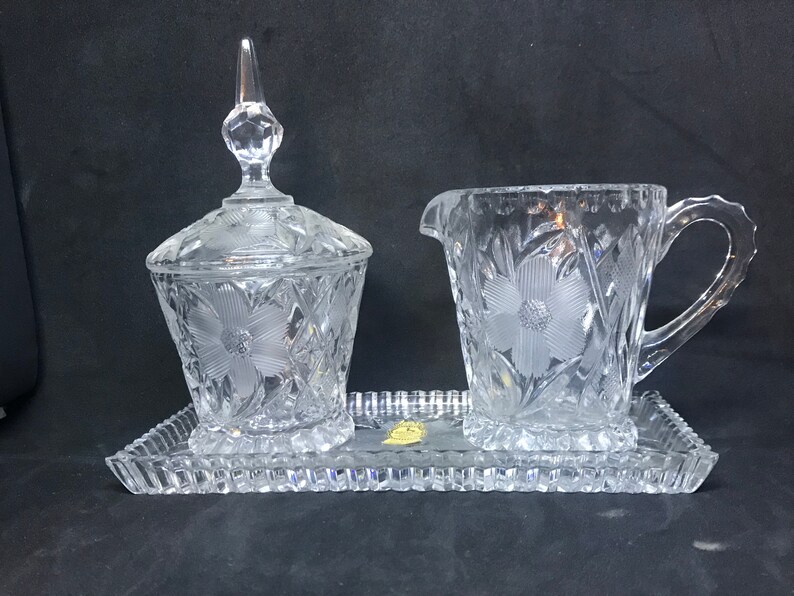 Imperlux Lead Crystal Cream and Sugar Set With Tray Made in Etsy