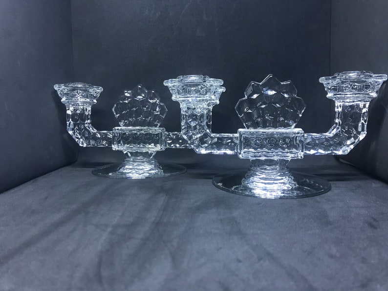 Fostoria Glass American Double Candle Holders Pair Etsy