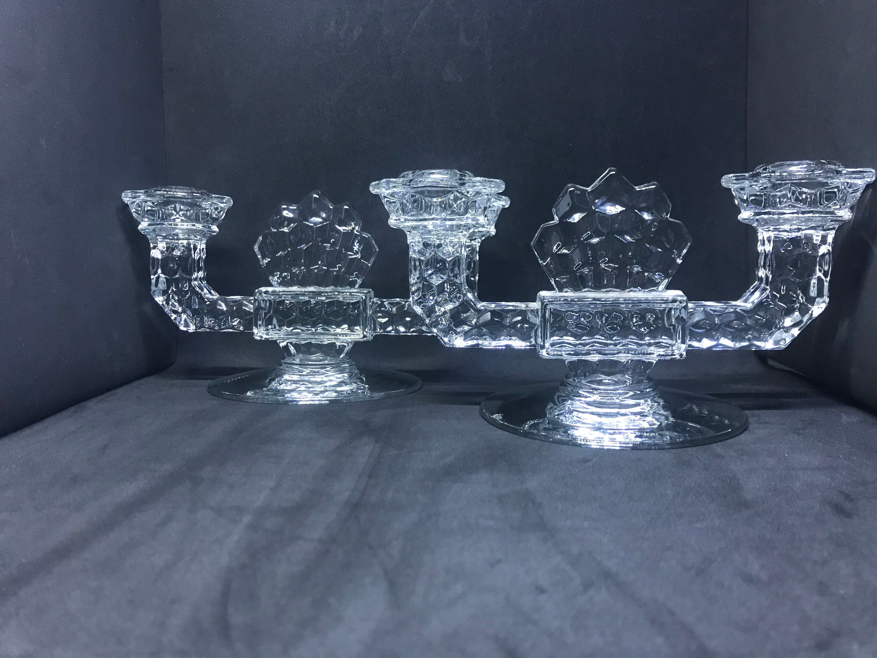 Fostoria Glass American Double Candle Holders Pair Etsy