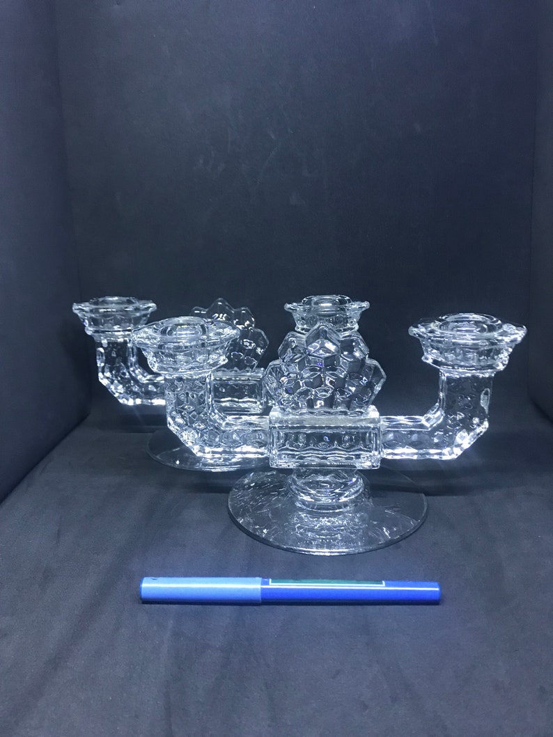 Fostoria Glass American Double Candle Holders Pair Etsy UK