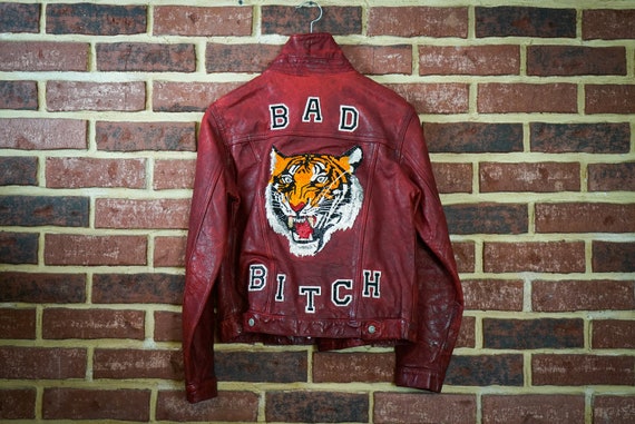 Bedazzled bad Bitch Tiger Leather Jacket 