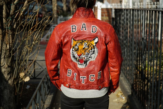 Bedazzled bad Bitch Tiger Leather Jacket 