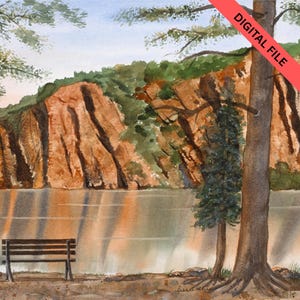 Bon Echo Park digital print - download watercolour - Bon Echo Park - campground - vacation memories - cliffs - wall decor - cottage decor