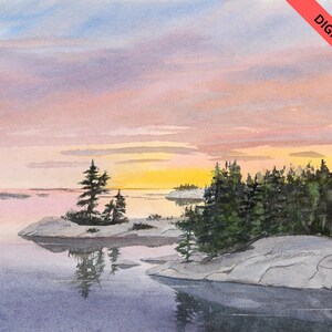 Georgian Bay Reflections digital print - watercolour - digital download  - decor - wall art - cottage life - Georgian Bay - Pointe au Baril