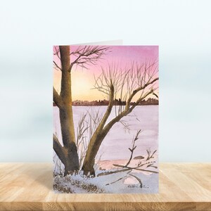 Carte Winter Sunset at Ellacott Lookout - aquarelle - carte de voeux vierge - carte verticale 5 x 7 - carte de Noël - Hespeler - Cambridge