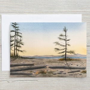 Carte de Rathtrevor Beach BC - île de Vancouver - carte aquarelle - carte horizontale 5 x 7 - Colombie-Britannique - carte de voeux - carte vierge - océan