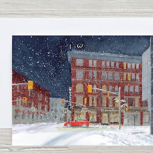 Christmas Eve in Kitchener card - greeting card - watercolour - downtown Kitchener - Waterloo Region