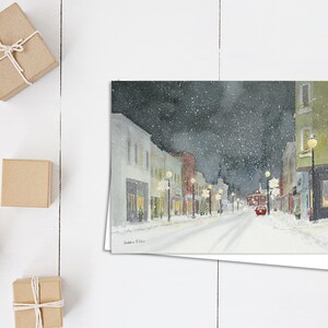 Carte Réveillon de Noël à Hespeler - Cambridge - Noël à Cambridge - Carte de Noël - rue enneigée - carte vierge horizontale 5 x 7 - Hespeler