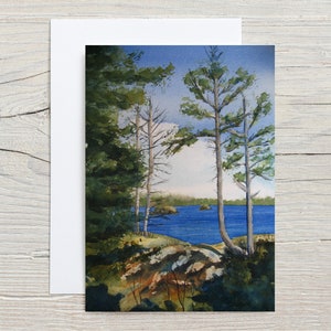 Carte de l'île de la baie Georgienne - Parry Sound - Voyage en Ontario - Baie Georgienne - Carte aquarelle - lac - pins - vacances d'été