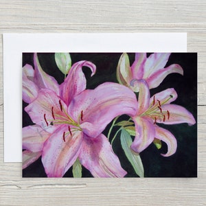 Carte de lys roses - carte de voeux - carte florale - carte pour grand-mère - carte de fête des mères - carte 5 x 7 - carte de fleurs - carte vierge