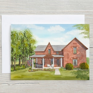 Carte courtepointe de grand-mère - carte vierge 5 x 7 - carte horizontale - carte aquarelle - vie à la campagne - vieille ferme - courtepointe sur une corde à linge
