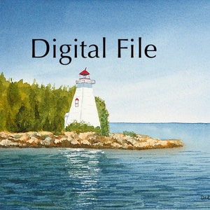 Tobermory digital print - watercolour - digital download  - decor - wall art - cottage life - Georgian Bay - lighthouse - Big Tub Harbour