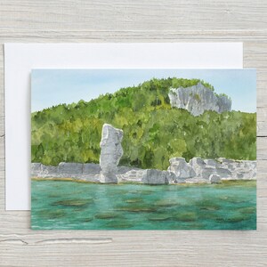Carte de l'île Flowerpot - Tobermory - baie Georgienne - aquarelle - souvenir de vacances - vie au chalet - carte d'été - carte vierge horizontale 5 x 7