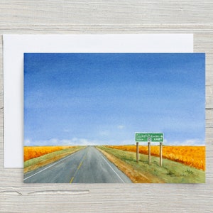 Carte Saskatchewan - prairies - champs de blé - grand ciel - aquarelle - carte de voeux - road trip - carte de vacances - carte d'été