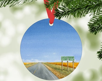 Saskatchewan ornament - tree ornament - aluminum ornament - Christmas ornament - Christmas decor - road sign - Ontario prairies - Alberta