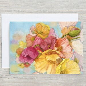 Carte coquelicots d'Islande - fleurs roses - floral - carte aquarelle - jardin - fleur d'été - amoureux des fleurs - vie à la campagne - carte vierge 5 x 7