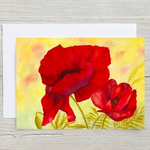 Red Poppies card - watercolour - greeting card - red - poppy - flowers - decor - blank card - card for mom - watercolour card