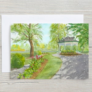 Carte Victoria Park Gazebo - Kitchener (Ontario) - jour de printemps au parc - région de Waterloo - aquarelle - carte vierge 5 x 7 - carte horizontale