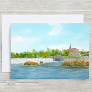 Carte Hespeler Dam Sunny Day - étang Hespeler Mill - Cambridge - Speed River - cascade - carte vierge 5 x 7 - Hespeler - carte horizontale