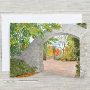 Carte Mill Race Park - Grand River - Cambridge - carte vierge 5 x 7 - carte horizontale - ruines d'une usine historique - carte automne - Galt - mur de pierre