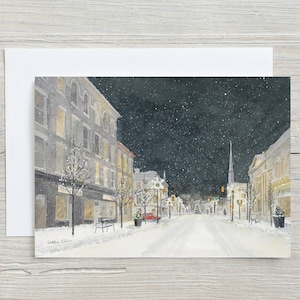 Carte Réveillon de Noël à Galt - neige d'hiver - Cambridge - Noël à Cambridge - carte de Noël - rue enneigée - carte vierge horizontale 5 x 7