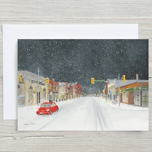 Carte Réveillon de Noël à Preston - Cambridge - Noël à Cambridge - Carte de Noël - rue enneigée - carte vierge horizontale 5 x 7 - Preston