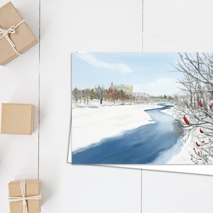 carte du matin glacial - Guelph - Speed River - carte horizontale 5 x 7 - carte vierge - carte de Noël - comté de Wellington - neige sur la rivière