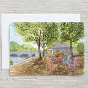 Carte Chillin' at the Boathouse - The Boathouse Guelph - Speed River Guelph - heure d'été - carte horizontale 5 x 7 - carte vierge - magasin de crème glacée