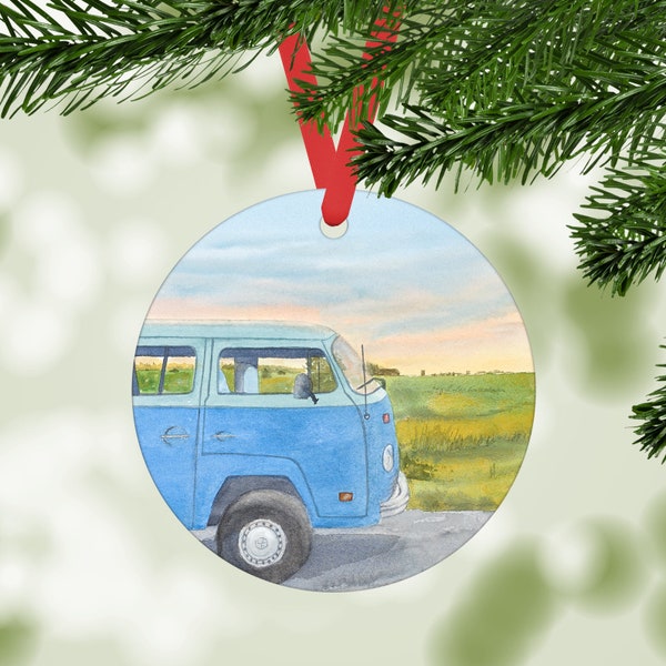 VW van ornament - tree ornament - aluminum ornament - Christmas ornament - road trip - Volkswagon Camper Van - summer holiday memories