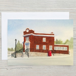 Carte Hespeler Post Office - Carte Hespeler - aquarelle - carte de vœux - carte vierge 5x7 - village - ancien bureau de poste