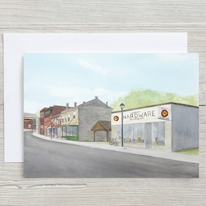 Carte Hespeler Memories 1960 - IGA store - matériel professionnel - aquarelle - carte vierge 5 x 7 - Cambridge - comté de Waterloo - carte horizontale