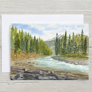 Carte de la rivière Sunwapta - carte horizontale 5 x 7 - carte vierge - voyage en Alberta - rivière de montagne - parc national Jasper - vacances d'été