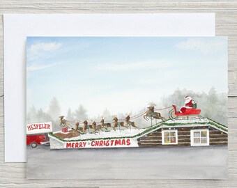 Santa Claus Parade - Christmas card - Hespeler - Cambridge - winter - watercolour card - 5x7 blank card - Santa Claus float