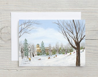 Sledding in Hespeler card -  5x7 horizontal card - blank card - Christmas card for kids -toboganning - Cambridge - winter card for kids