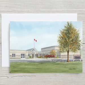 Carte CES St Elizabeth - aquarelle - École catholique de la région de Waterloo - WCDSB - carte vierge 5 x 7 - Hespeler - Cambridge - souvenirs d'école
