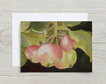 Apples card - watercolour - blank greeting card - 5x7 horizontal - fall bounty
