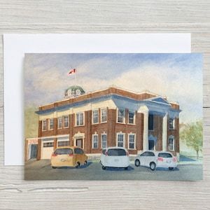 Carte de la mairie de Hespeler - Carte Hespeler - aquarelle - carte de vœux - carte vierge 5x7 - village - mairie
