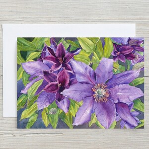 Carte clématite violette - carte de voeux - carte florale - carte pour grand-mère - carte 5 x 7 - carte fleur - carte vierge - fleur violette - clématite