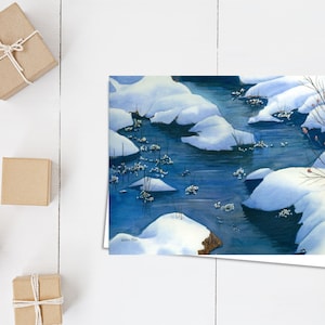 Carte Neige et Glace - Carte de Noël - Carte des beaux-arts - Ontario hiver - Carte 5x7 - Carte vierge - Carte aquarelle