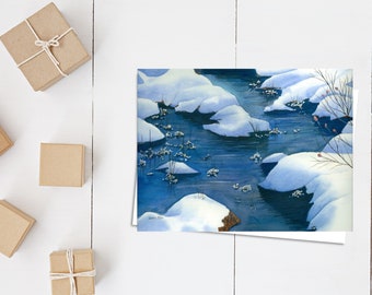 Snow and Ice card - Christmas card - fine art card - Ontario winter  - 5x7 card - blank card - watercolour card