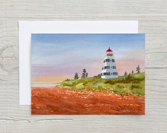 WestPoint Lighthouse card -  Prince Edward Island - PEI lighthouse - greeting card - souvenir card - watercolour - ocean - sand- lighthouse