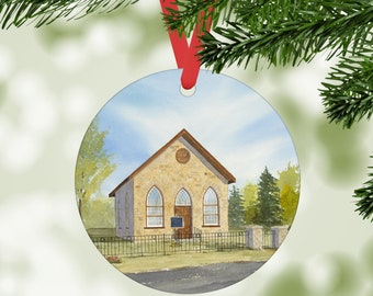 Ellis Chapel ornament - tree ornament - aluminum ornament - Christmas ornament - Christmas decor - country church - Puslinch - Hespeler