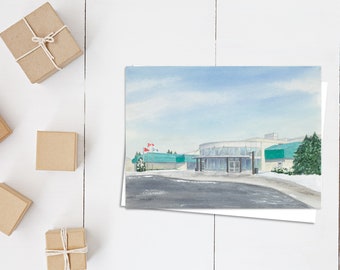 New Hespeler Arena card - Christmas card - fine art card - Cambridge - Hespeler - hockey game - watercolour - greeting card - 5x7 blank card