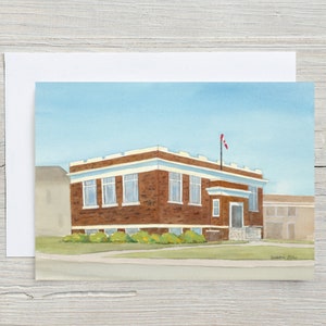 Carte bibliothèque Hespeler - carte beaux-arts - Idea Exchange Cambridge - bibliothèque Carnegie - Hespeler - carte de voeux vierge 5 x 7 - aquarelle
