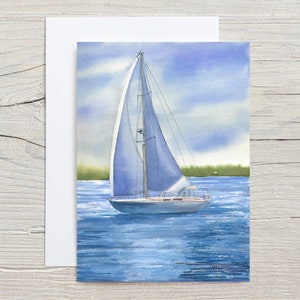 Carte voilier - carte voilier - carte aquarelle - carte verticale 7 x 5 - été - lac - carte pour marin