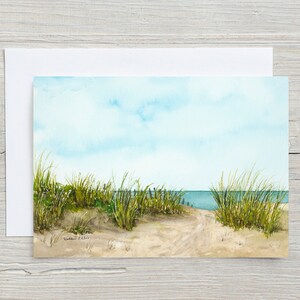 Carte Au-delà des dunes - carte horizontale 5 x 7 - carte vierge - journée à la plage - dunes de sable - vacances d'été - à l'océan - au bord du lac