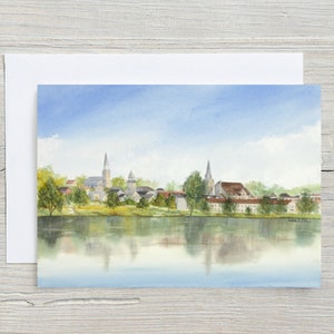 Carte Hespeler Mill Pond - carte des beaux-arts - carte aquarelle - églises - Hespeler - Cambridge - réflexions - carte de vœux - carte vierge 5x7