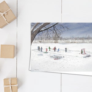 Game On hockey card - hockey sur étang - Hespeler MillPond - Cambridge - Carte vierge 5x7 - jeu de hockey - hockey pour enfants - hockey extérieur - Hespeler