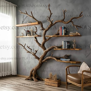 Tree books shelf decor solid wood carving floating bookshelf wall mount driftwood branch shelves on wall art